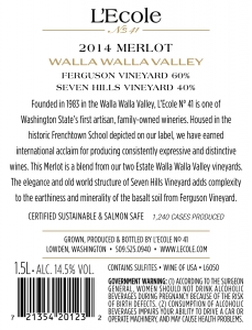2014 Walla Walla Estate Merlot Back label