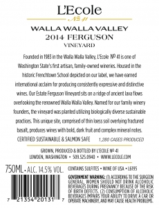 2014 Ferguson Vineyard Estate Ferguson back label