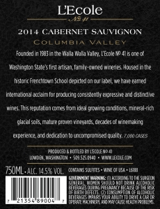 2014 Cabernet Sauvignon Columbia Valley back label