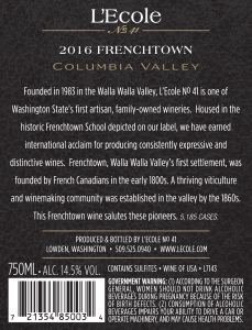 2016 Columbia Valley Frenchtown Back label