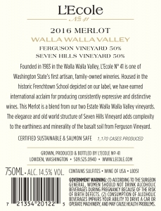 2016 Estate Merlot label