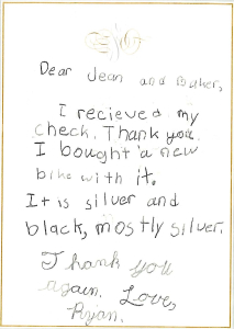 Thank you note from Ryan, the contest winner